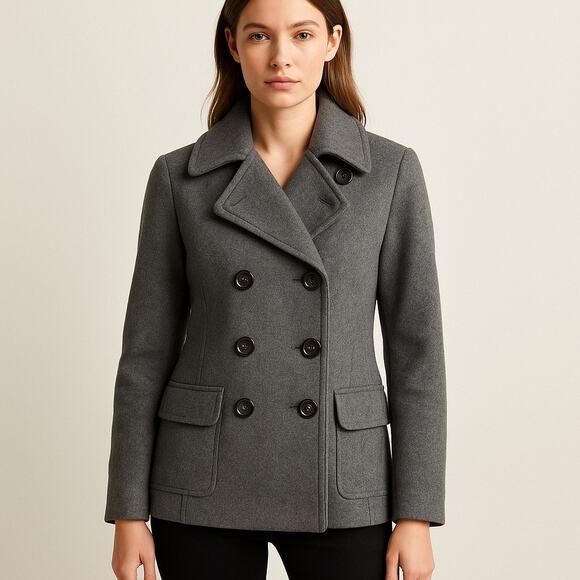 Banana Republic Wool Melange Peacoat Gray Size Large Double Breasted quiet luxe - Picture 1 of 9